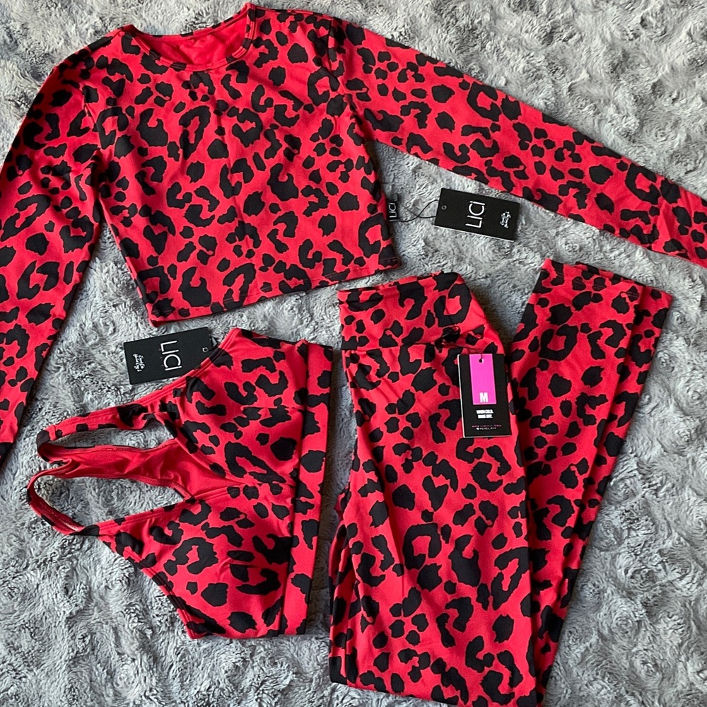Red and Black Leopard Print Activewear Set - LCI